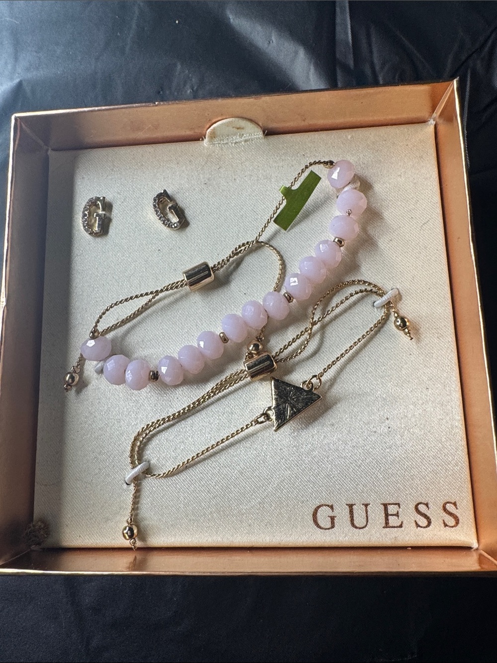 GUESS Pink Beaded and Gold-Tone Bracelet Stack